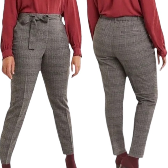 NWT High Rise Tapered Plaid Pants with Tie Front Sash Plus Size 20 NWT - Picture 1 of 12